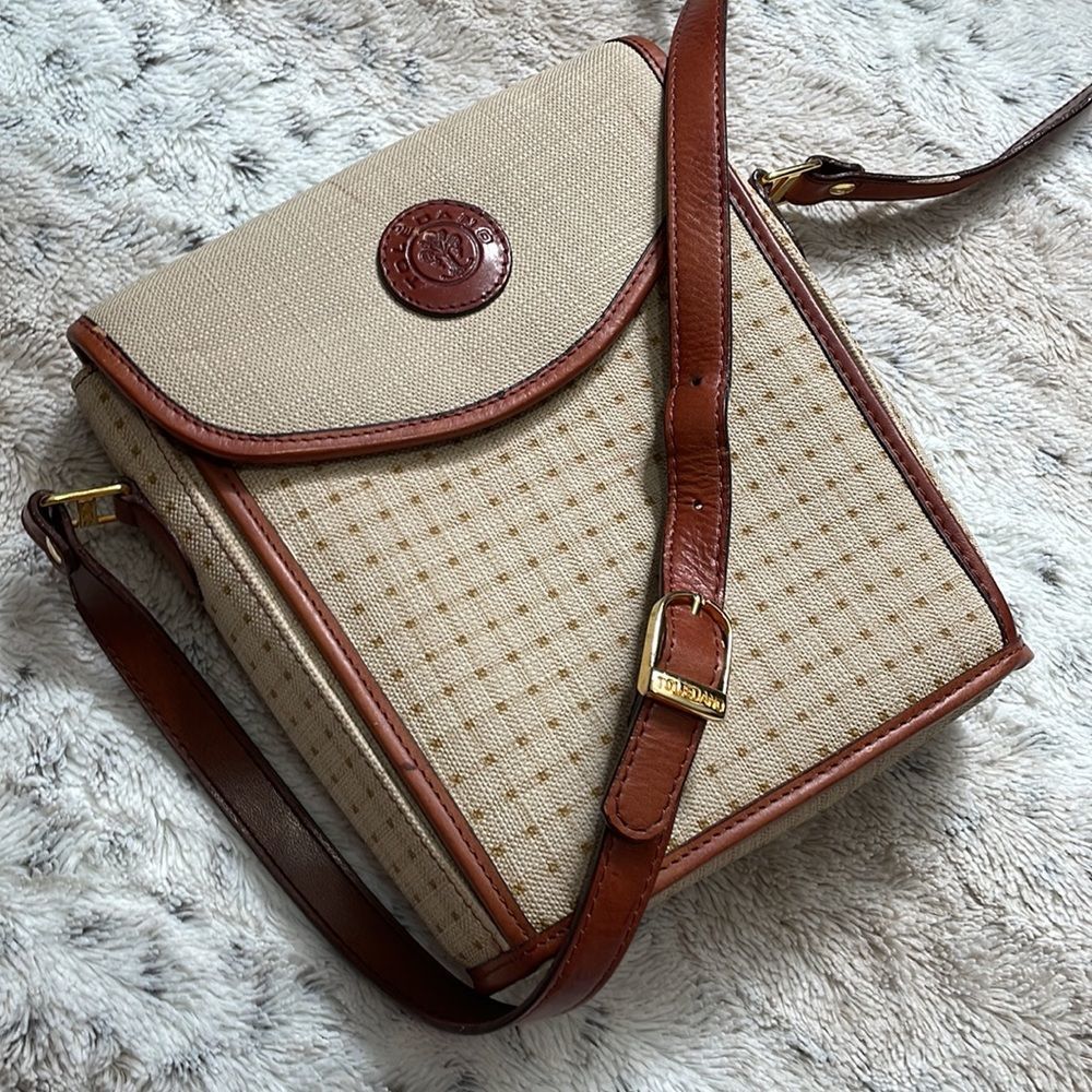 Vintage Toledano | Creme & Tan Gingham Pattern | Summer Picnic Crossbody Satchel
